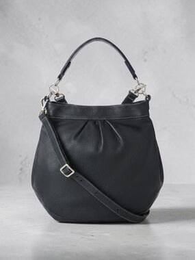 Roots Large Olivia Black Pebbled Leather Hobo Crossbody Bag